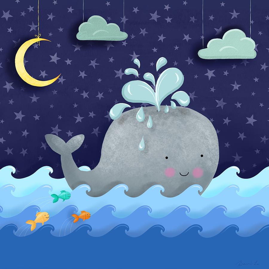 Fish Painting - One Wonderful Whale With Fabulous Fishy Friends by Little Bunny Sunshine