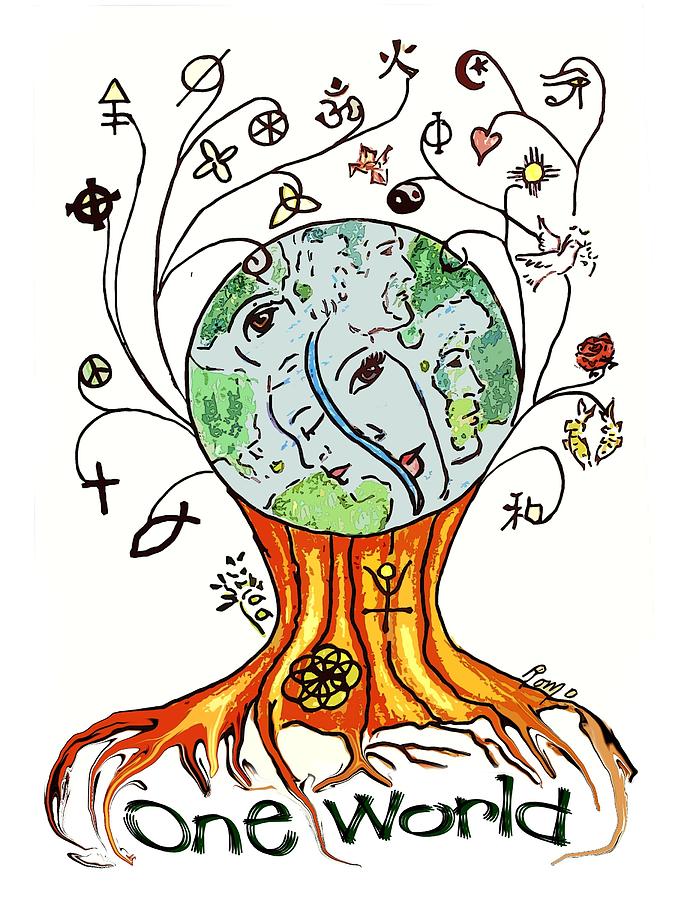 Tree Drawing - One World by Robin Monroe