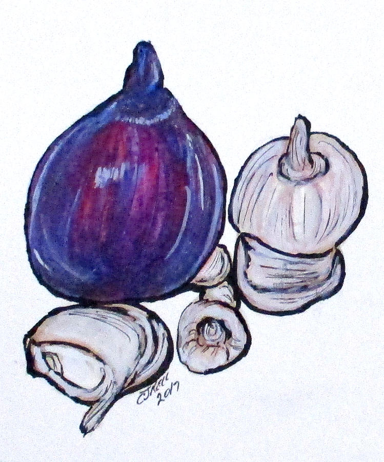 Onion And Garlic Painting by Clyde J Kell