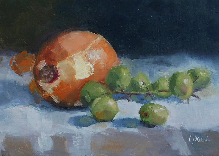 Still Life Painting - Onion and Grapes by Laurie Paci