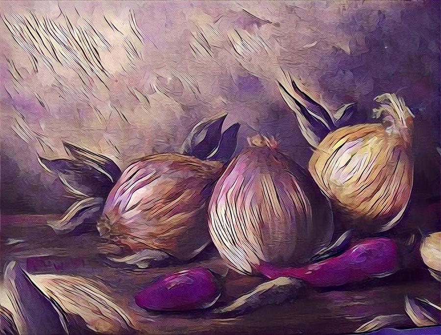 Onions and peppers digital Painting by Megan Walsh
