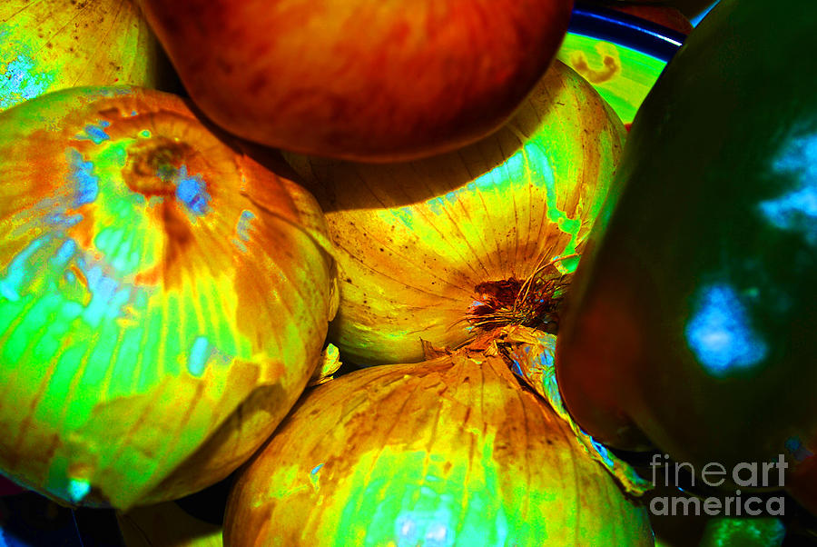 Apple Digital Art - Onions Apples Pepper Closeup by George D Gordon III