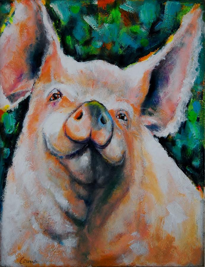 Only a Pig in a Gilded Frame Painting by Jean Cormier