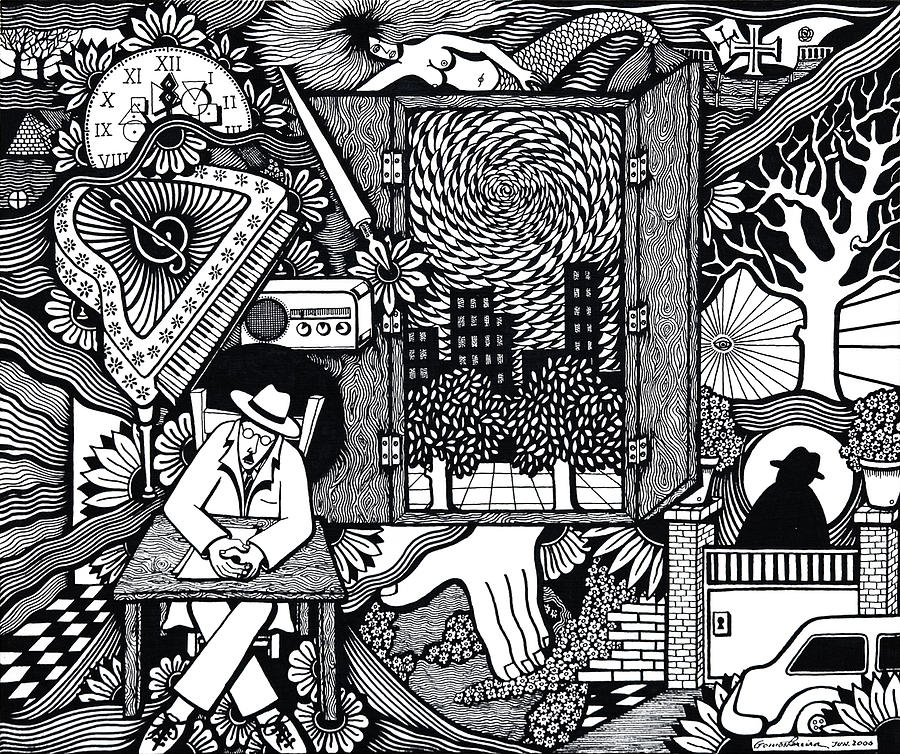 China Ink Drawing - Only I keep watch sleepy listening by Jose Alberto Gomes Pereira China Ink Drawing - Only I keep watch sleepy listening by Jose Alberto Gomes Pereira