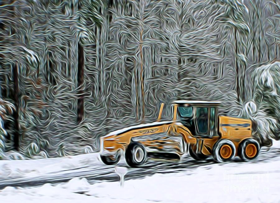 Winter Photograph - Only The Grader Makes It Through by Kathy Liebrum Bailey