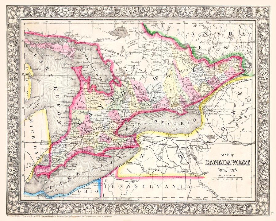 Ontario Canada 1864 Map Drawing by Movie Poster Prints