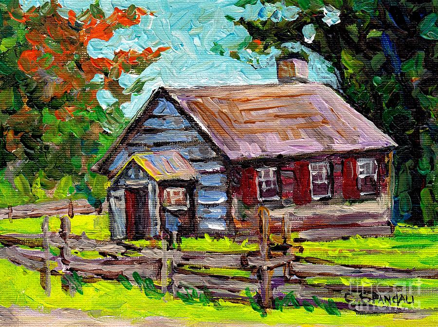 Ontario Cozy Cabin Rustic Barn Scene Canadian Landscape Painting Log Fence C Spandau Canadian Artist Painting by Carole Spandau