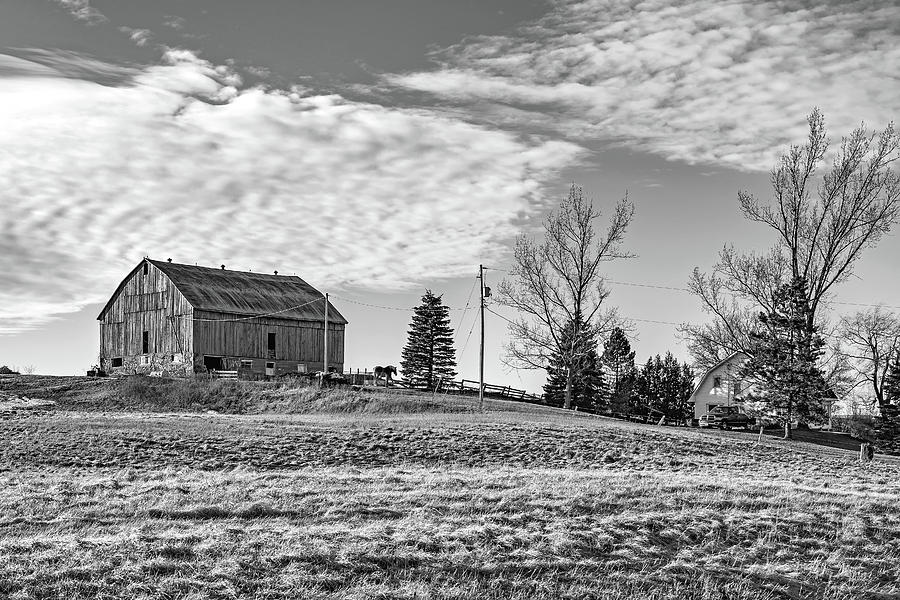 Winter Photograph - Ontario Farm 3 bw by Steve Harrington