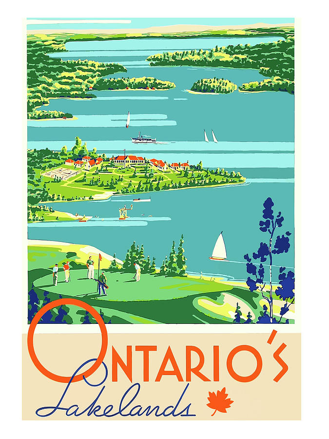 Vintage Painting - Ontario, Lakes, Canada, vintage travel poster by Long Shot