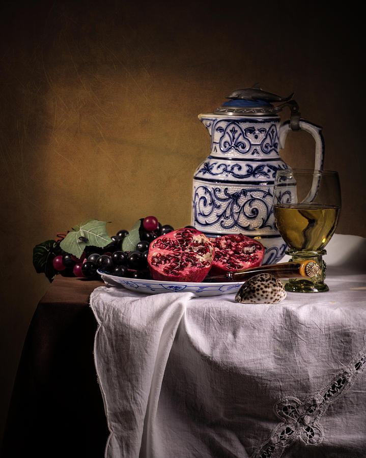Ontbijt with Pommegranate Grapes Roemer and Jug Photograph by Levin Rodriguez