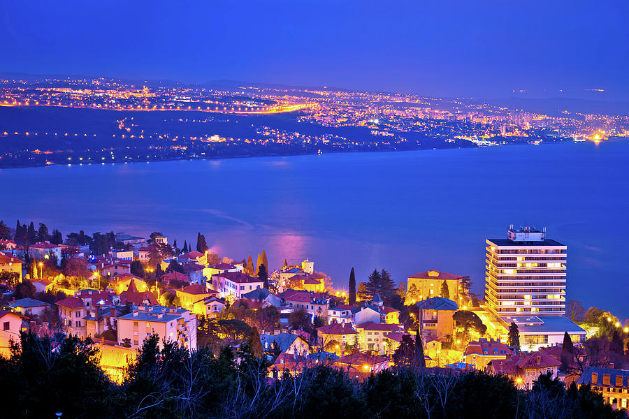 Opatija and Kvarner bay evening panoramic coastline view Photograph by Brch Photography