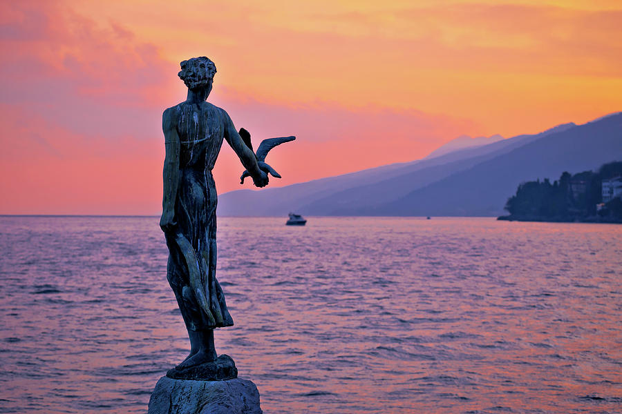 Opatija bay statue at sunset view Photograph by Brch Photography