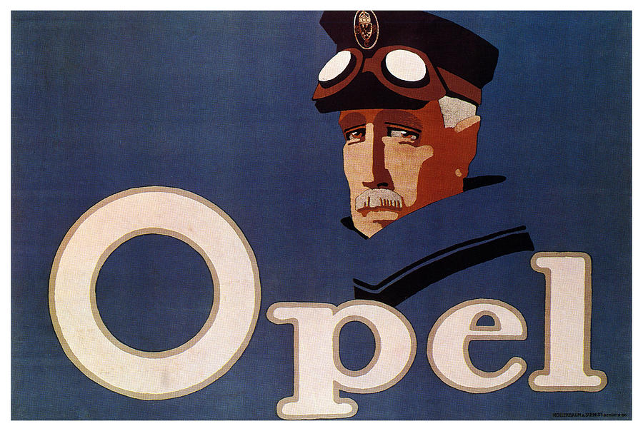 Opel - German Automobile Manufacturer - Vintage Automotive Advertising Poster - Minimal, Blue Mixed Media