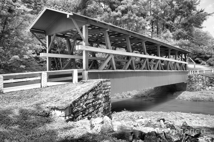 Open Air Colvin Covered Bridge Black And White Photograph by Adam Jewell