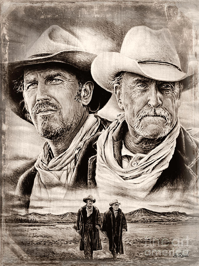 Kevin Costner Drawing - Open Range sepia 2 by Andrew Read