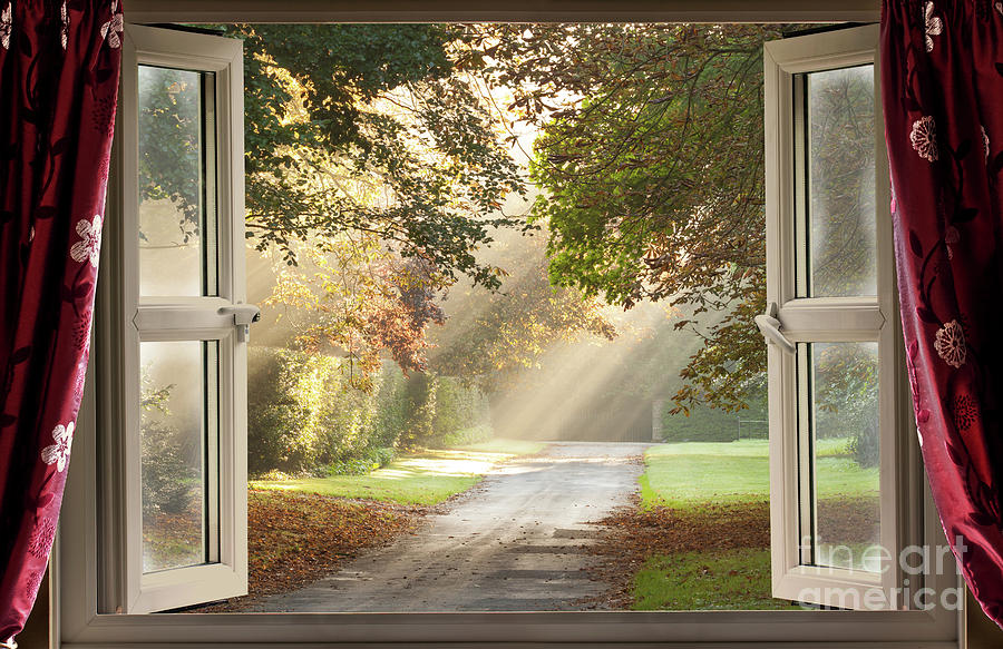 Open window view onto a country Photograph by Simon Bratt - Fine Art