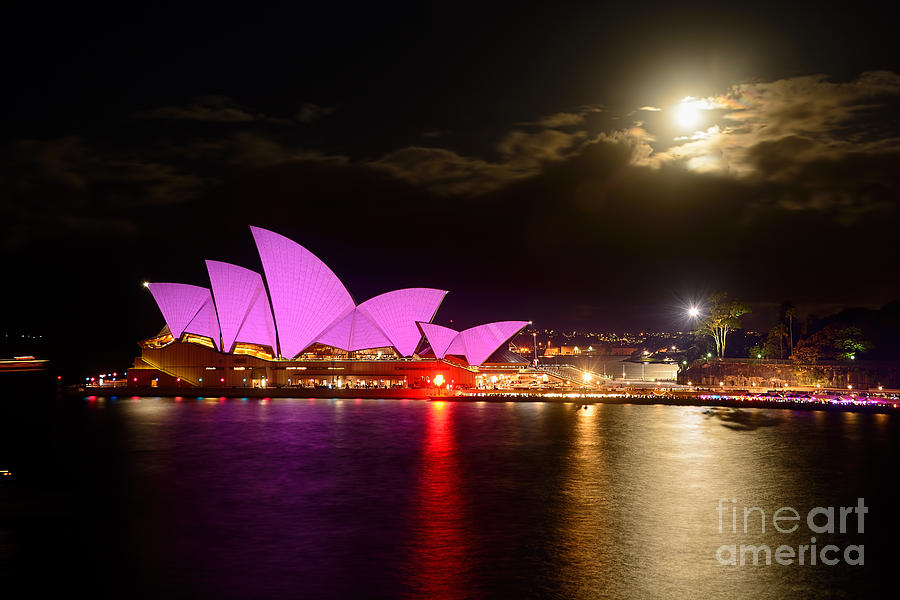 Opera House - Pretty in Pink - VIVID SYDNEY by Kaye Menner Photograph by Kaye Menner