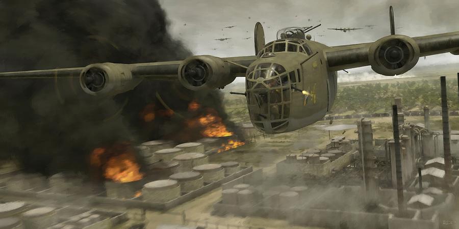 B-24 Digital Art - B24 Liberator --  Operation Tidal Wave head-on view - Painterly by Robert D Perry