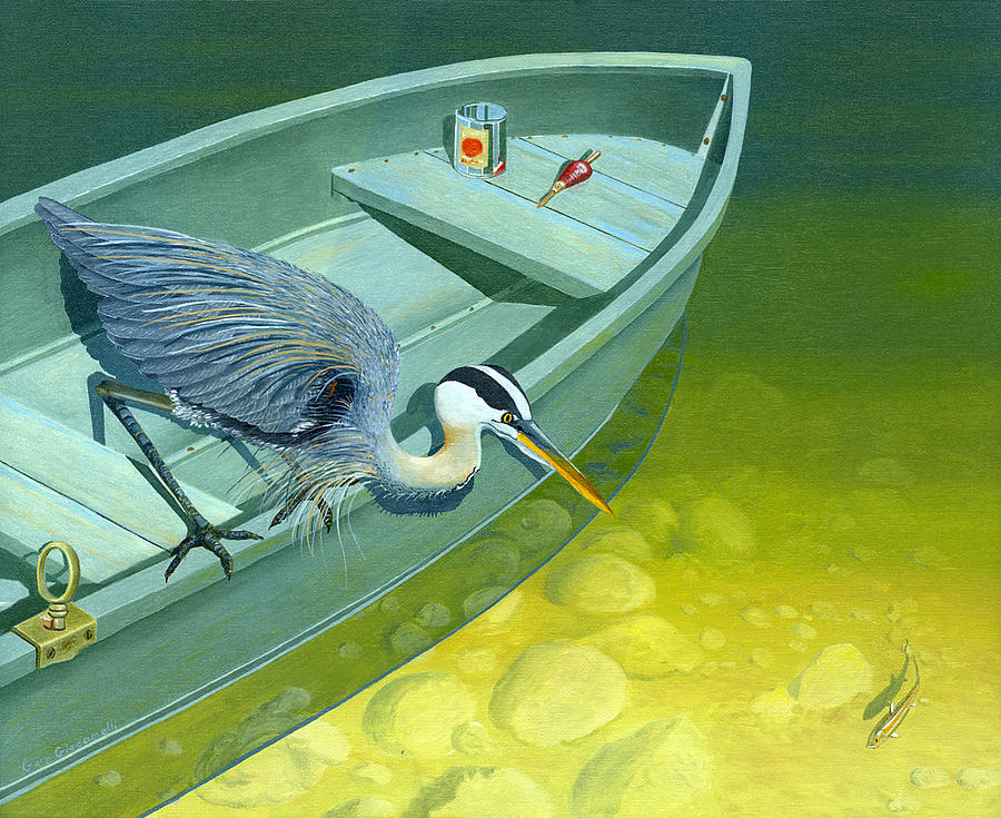 Opportunity-the Great Blue Heron Painting by Gary Giacomelli
