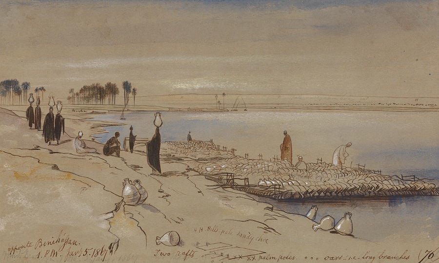 Opposite Beni Hassan Drawing by Edward Lear