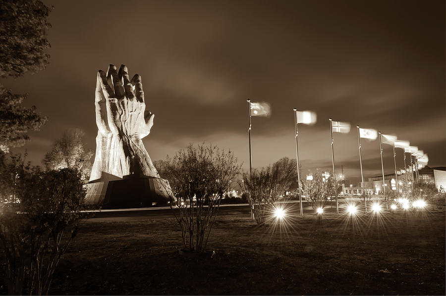Oral Roberts University Praying Hands In Sepia Photograph