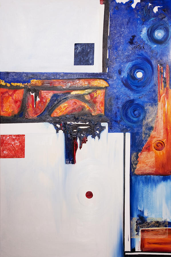 Orange and Blue Painting by Brenda Salamone