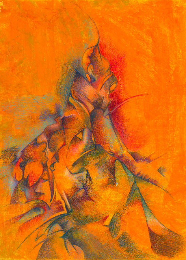 Abstract Painting - Orange and green by Bodhi