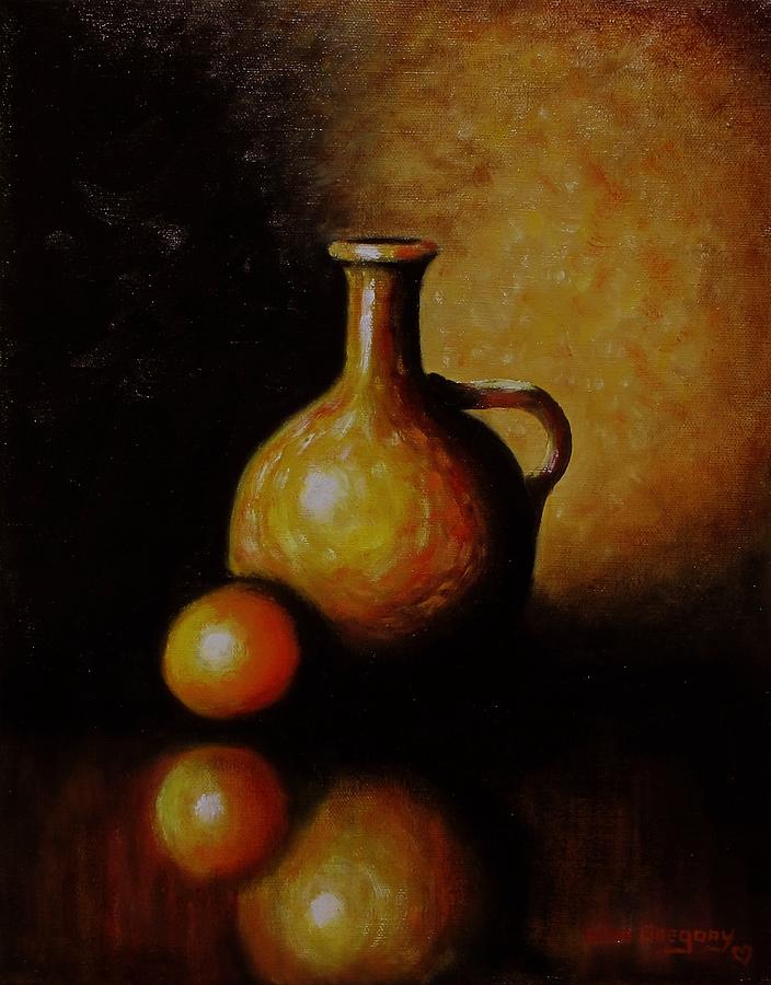 Orange and Jug Painting by Gene Gregory