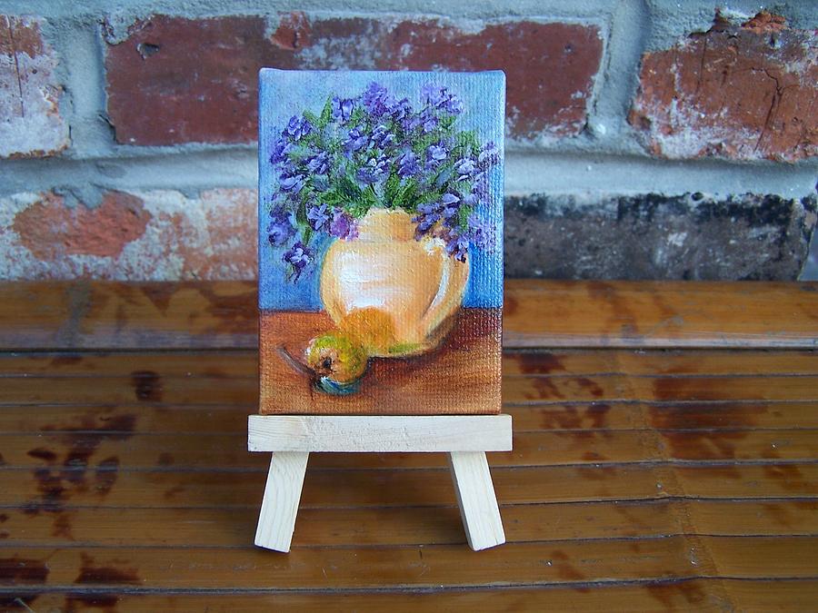 Orange and Purple Miniature with Easel Painting by Susan Dehlinger