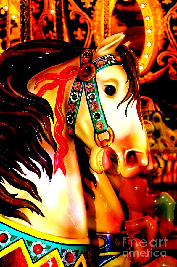 Horse Digital Art - Orange and Yellow Carousel Horse by Patty Vicknair