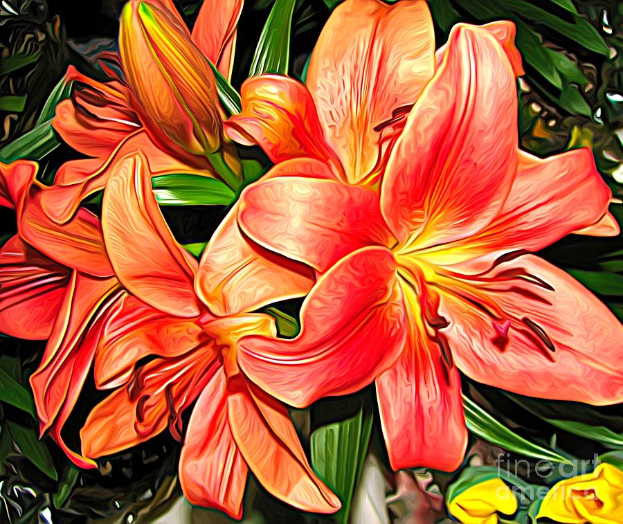 Orange Apricot Asiatic Lilies Expressionist Effect Photograph by Rose Santuci-Sofranko
