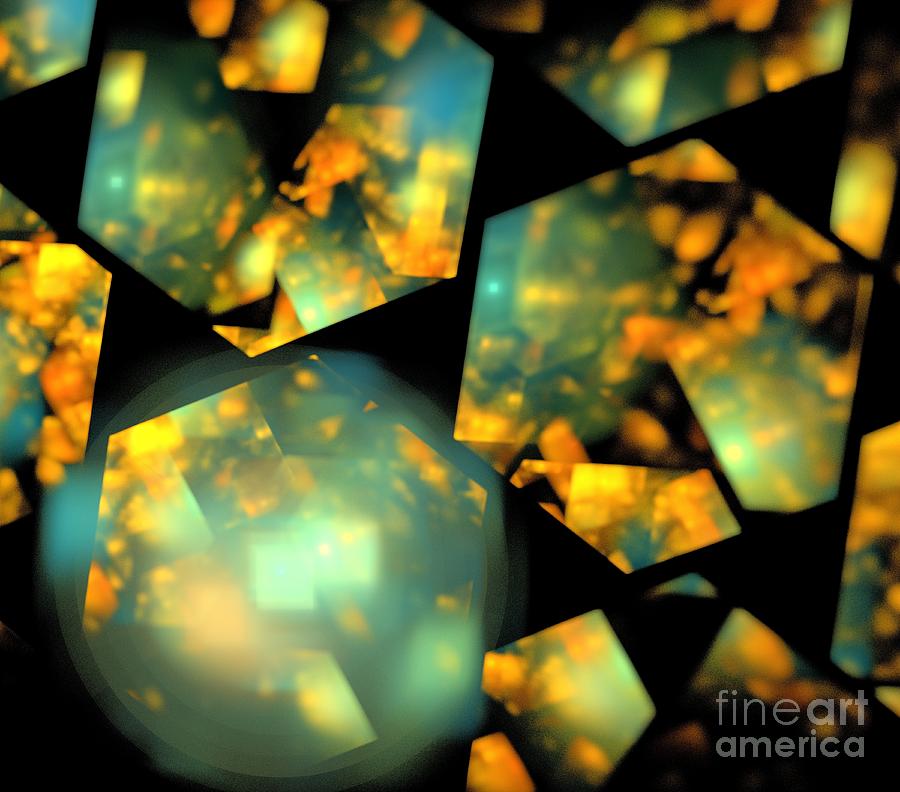 Abstract Digital Art - Orange Aqua Honeycomb by Kim Sy Ok