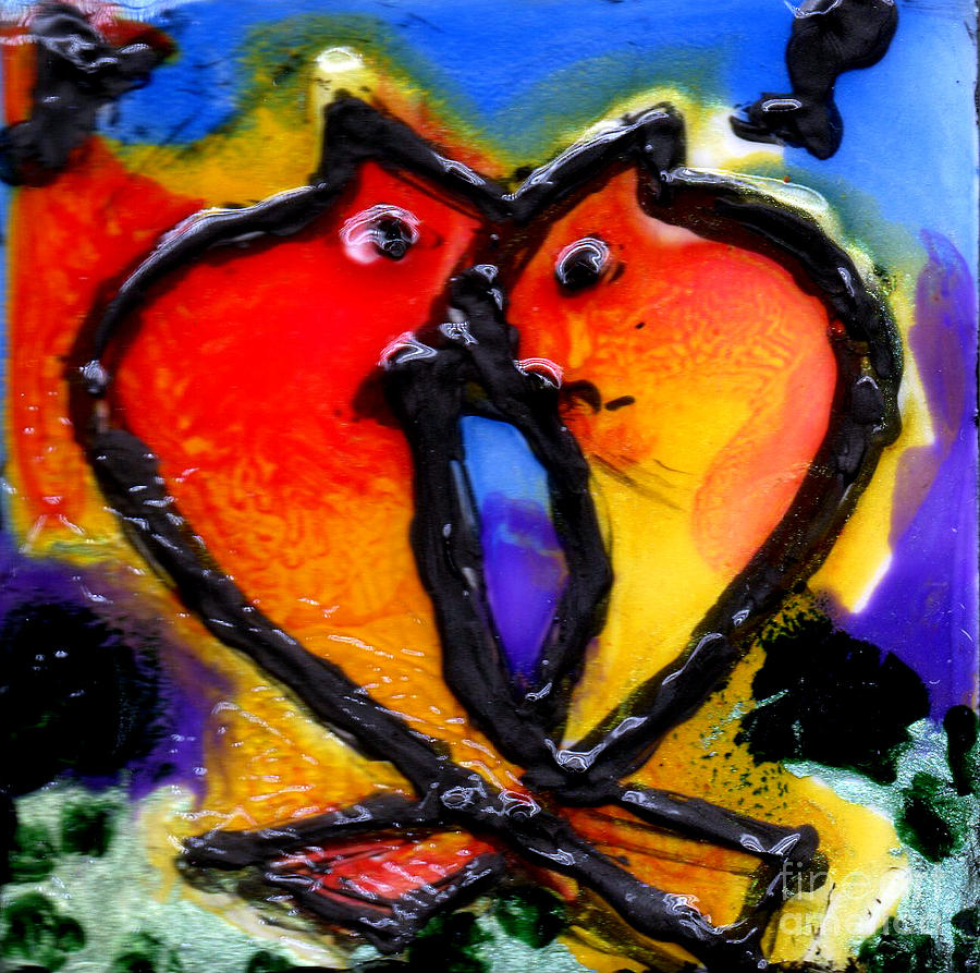Orange Bird Heart Painting by Genevieve Esson