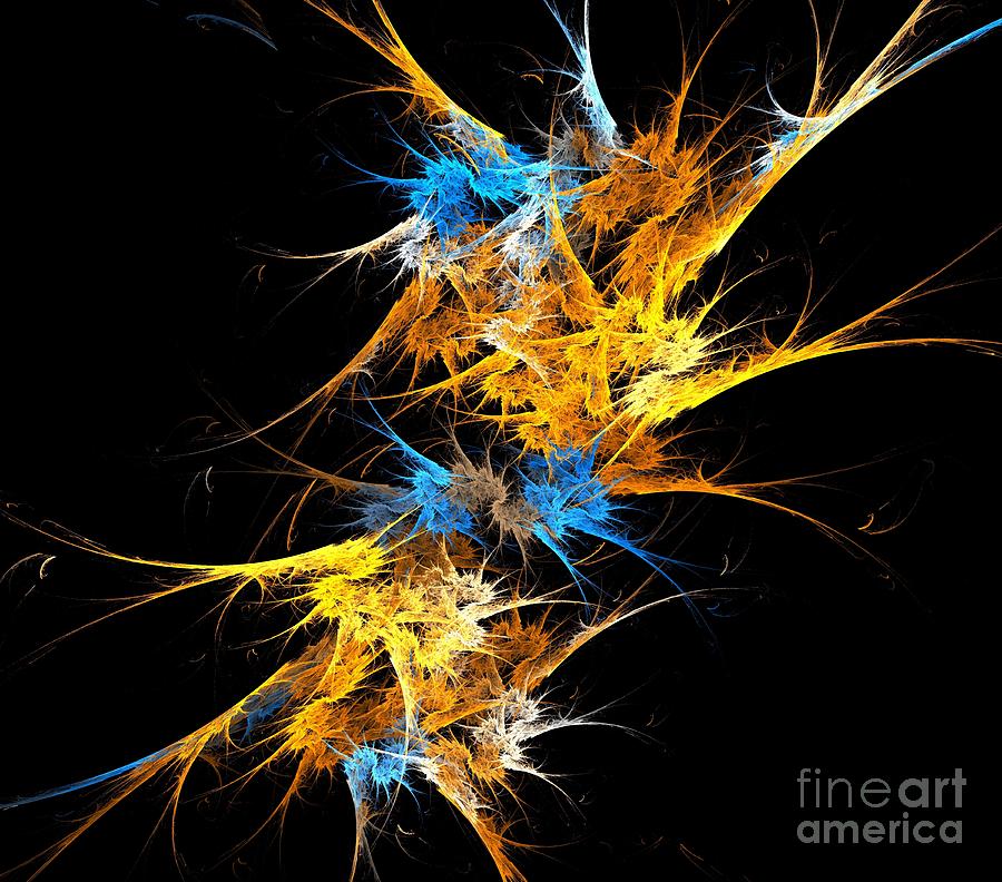 Abstract Digital Art - Orange Blue Feathers by Kim Sy Ok