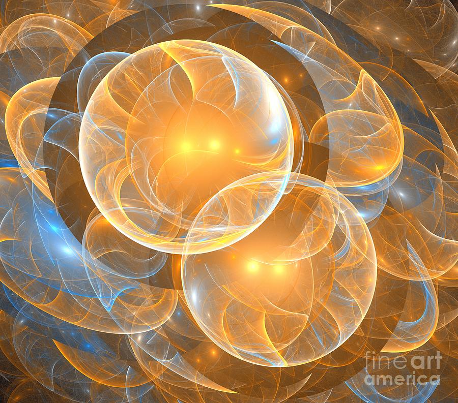 Abstract Digital Art - Orange Blue Orbit by Kim Sy Ok