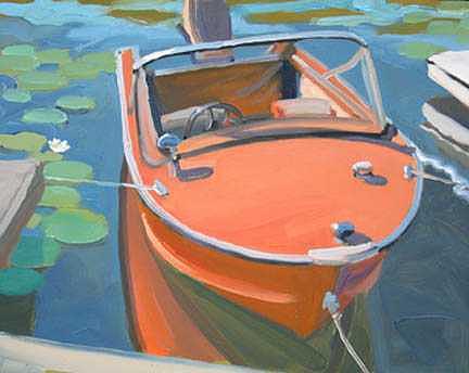 Summer Painting - Orange Boat -- Plein Air Study by Margie Guyot