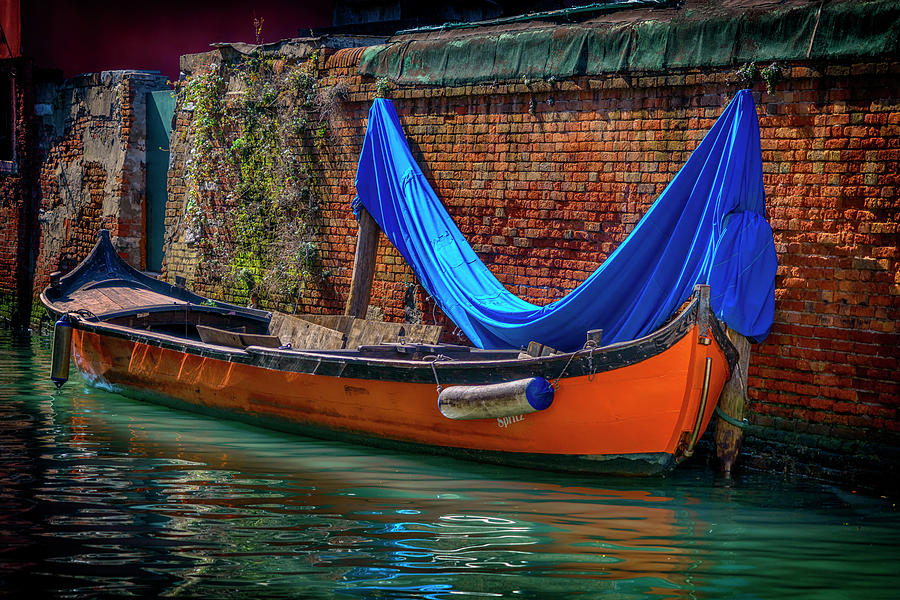 Orange Boat with Blue Cover Venice_DSC4699_03032017 Photograph by Greg Kluempers