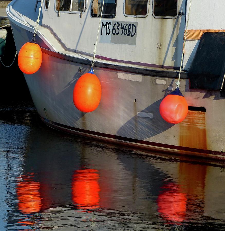 Orange Buoys On A Fishing Boat Photograph