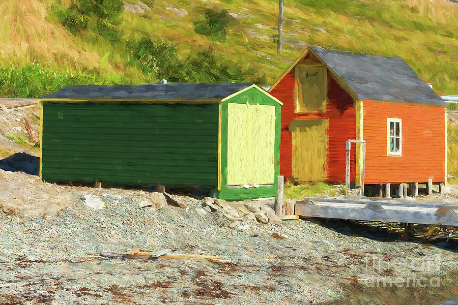 Orange cabin and green shed - painterly Photograph by Les Palenik