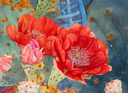 Orange Cactus Flowers Painting by Deane Locke