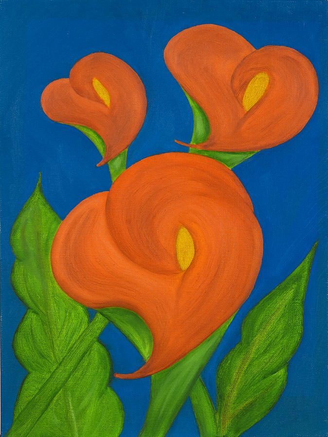 Bold Colors Painting - Orange Calla Lilies by Lourdes Carlos Bold Colors Painting - Orange Calla Lilies by Lourdes Carlos