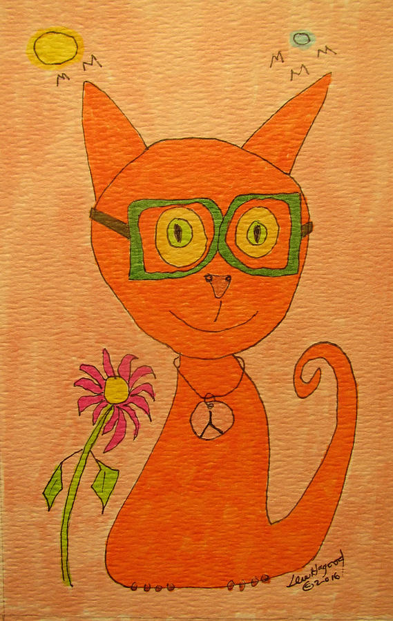 Orange Cat With Glasses Painting by Lew Hagood