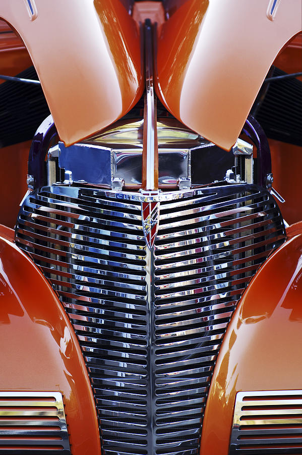 Car Photograph - Orange Chevrolet Grille by Jill Reger