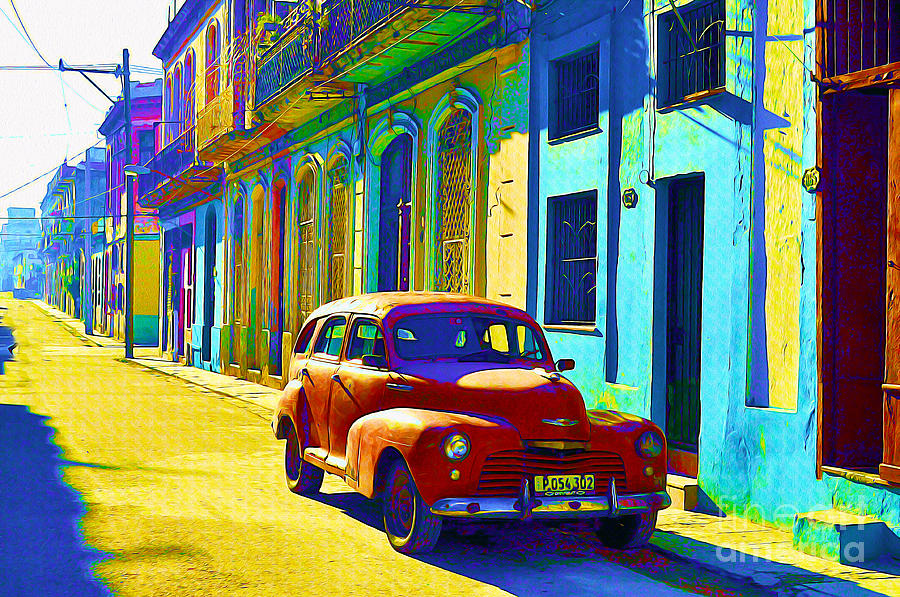 Orange Classic Car - Havana Cuba Painting by Chris Andruskiewicz