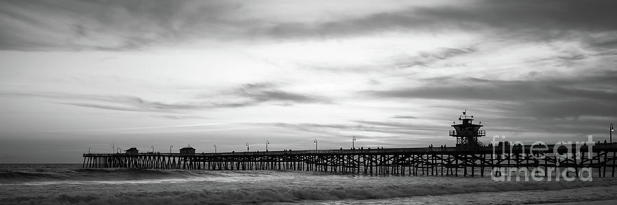 Orange County Pier San Clemente Black and White Panoramic Photo  Photograph by Paul Velgos