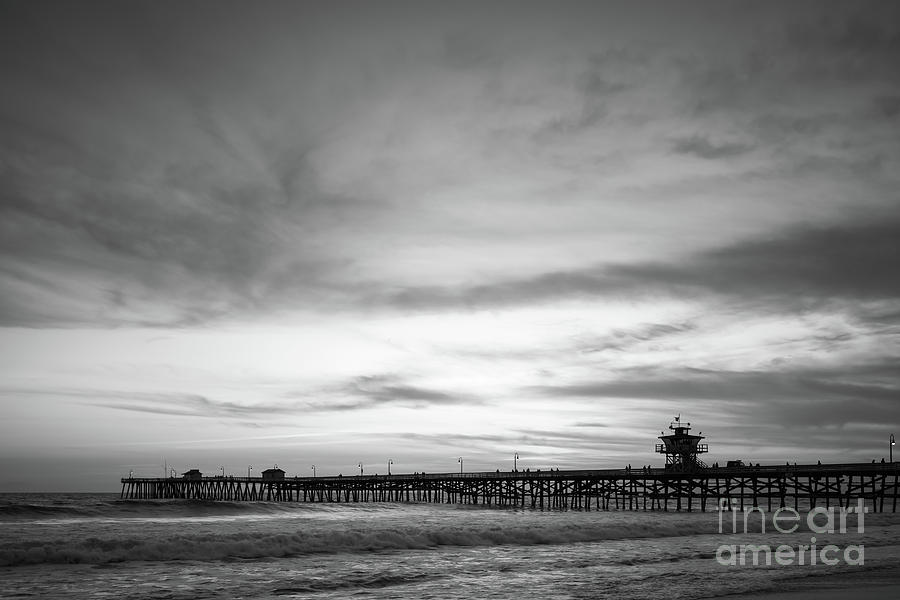 Orange County Pier San Clemente Black and White Photo  Photograph by Paul Velgos
