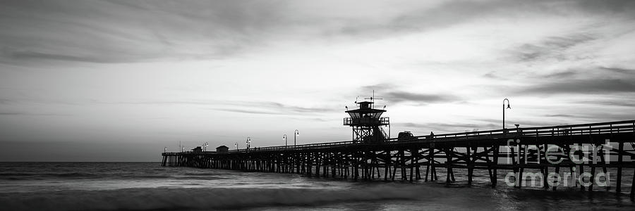 Orange County San Clemente Pier Black and White Panorama Photo Photograph by Paul Velgos