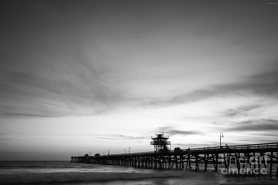 Orange County San Clemente Pier Black and White Photo Photograph by Paul Velgos