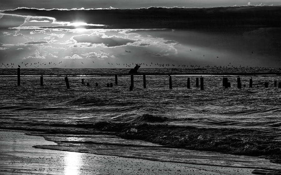 Orange Dawn Outer Banks BW Photograph by Dan Carmichael
