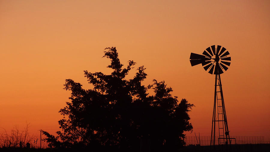 Orange Dawn with Windmill Photograph by Shelli Fitzpatrick